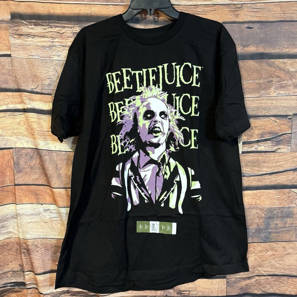Men's Beetlejuice Short Sleeve Graphic XL T-Shirt Black Tim Burton Movie Retro
